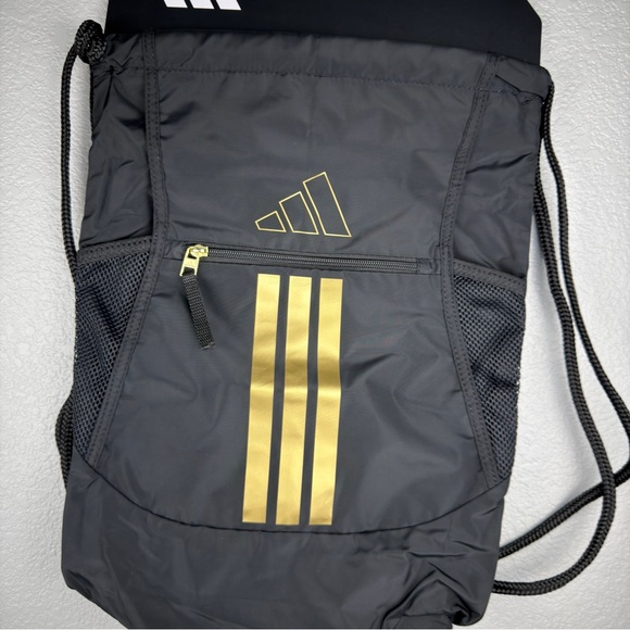 NWT Adidas Men's Women’s Kid’s Black Backpack with Gold Accents Cinch Bag - Picture 7 of 9